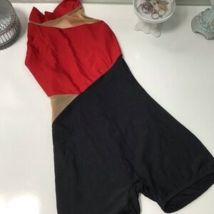 Ilogear Dancewear Black & Red Short Unitard S EUC!